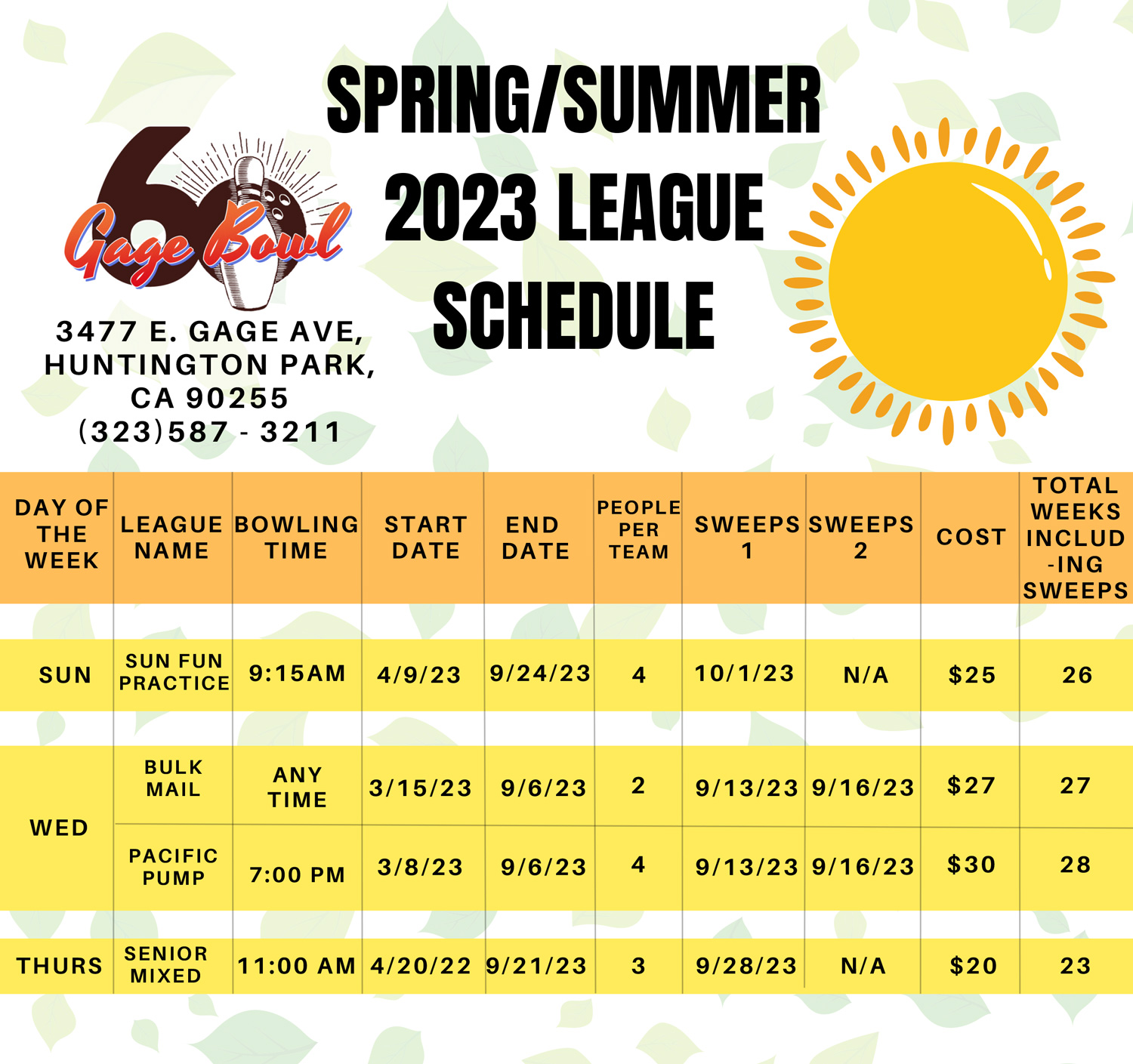 League Schedule gagebowl